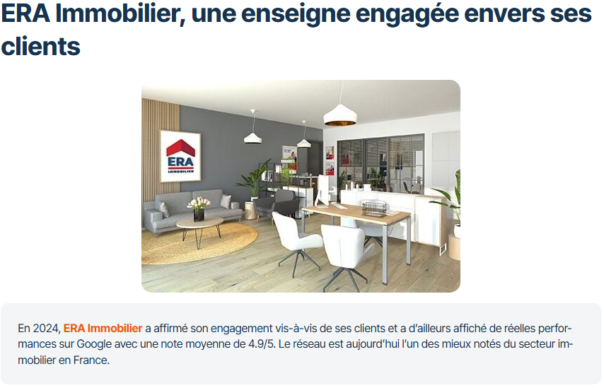 ERA Immobilier, une enseigne engagée envers ses clients