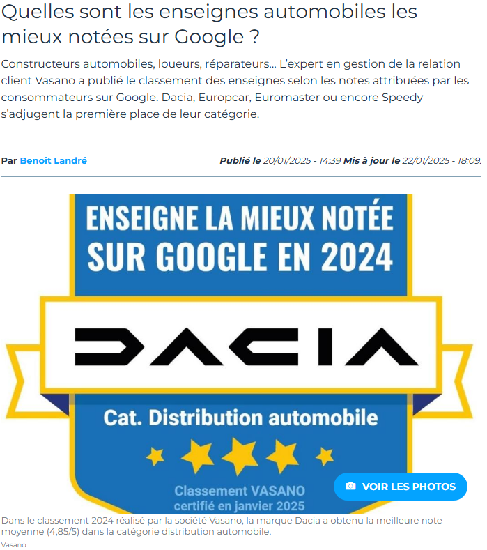 Quelles sont les enseignes automobiles les mieux notées sur Google ?